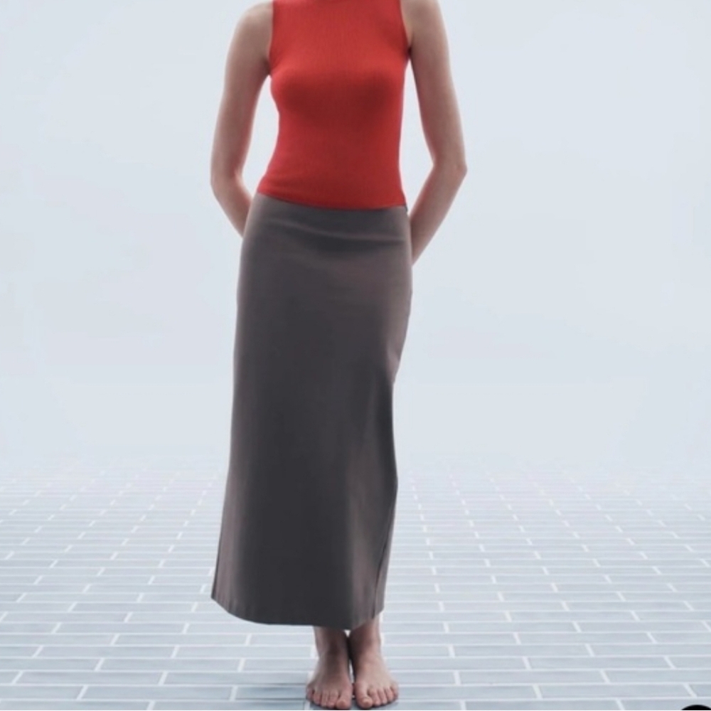 Everlane Organic Cotton Dream Maxi Pencil Skirt Stretch Brown Minimalist XS
